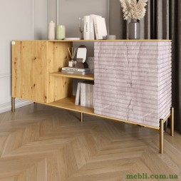 Комод відкритий на золотих металевих ніжках LION Грей Дуб Артизан/Камінь