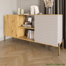 Комод відкритий на золотих металевих ніжках LION Грей Дуб Артизан/Кашемір