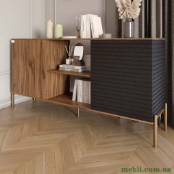 Комод відкритий на золотих металевих ніжках LION Грей Дуб Ліворно/Асфальт