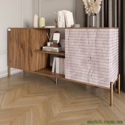 Комод відкритий на золотих металевих ніжках LION Грей Дуб Ліворно/Камінь