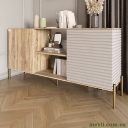 Комод відкритий на золотих металевих ніжках LION Грей Дуб Сонома/Кашемір