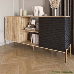 Комод відкритий на золотих металевих ніжках LION Грей Дуб Сонома трюфель/Асфальт