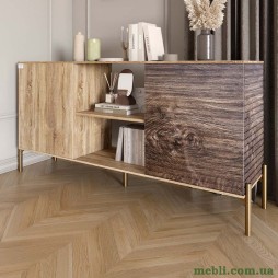 Комод відкритий на золотих металевих ніжках LION Грей Дуб Сонома трюфель/Дерево