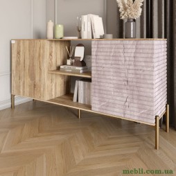 Комод відкритий на золотих металевих ніжках LION Грей Дуб Сонома трюфель/Камінь