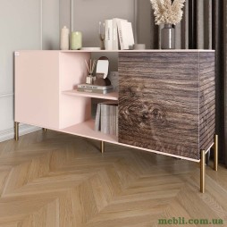 Комод відкритий на золотих металевих ніжках LION Грей Рожевий/Дерево