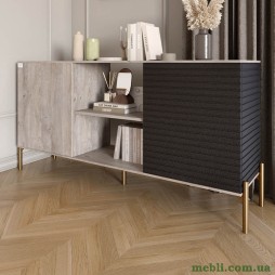 Комод відкритий на золотих металевих ніжках LION Грей Шварцвальд/Асфальт