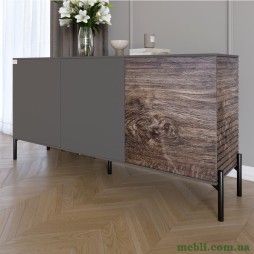 Комод закритий у вітальню на чорних металевих ніжках LION Грей 154x38x76,5 Антрацит/Дерево