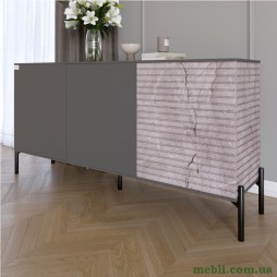 Комод закритий у вітальню на чорних металевих ніжках LION Грей 154x38x76,5 Антрацит/Камінь