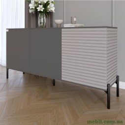 Комод закритий у вітальню на чорних металевих ніжках LION Грей 154x38x76,5 Антрацит/Кашемір