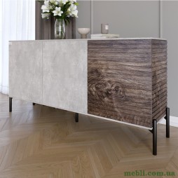 Комод закритий у вітальню на чорних металевих ніжках LION Грей 154x38x76,5 Бетон/Дерево