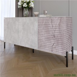 Комод закритий у вітальню на чорних металевих ніжках LION Грей 154x38x76,5 Бетон/Камінь