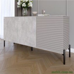 Комод закритий у вітальню на чорних металевих ніжках LION Грей 154x38x76,5 Бетон/Кашемір