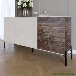 Комод закритий у вітальню на чорних металевих ніжках LION Грей 154x38x76,5 Бетон SТyle/Дерево