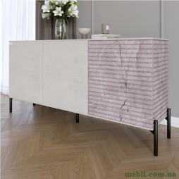 Комод закритий у вітальню на чорних металевих ніжках LION Грей 154x38x76,5 Бетон SТyle/Камінь