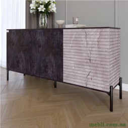 Комод закритий у вітальню на чорних металевих ніжках LION Грей 154x38x76,5 Бетон темний/Камінь