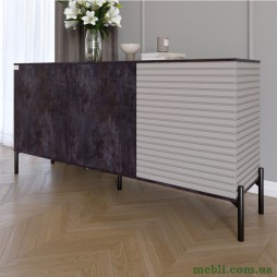 Комод закритий у вітальню на чорних металевих ніжках LION Грей 154x38x76,5 Бетон темний/Кашемір