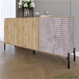 Комод закритий у вітальню на чорних металевих ніжках LION Грей 154x38x76,5 Дуб Аппалачі/Камінь