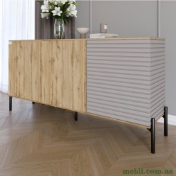 Комод закритий у вітальню на чорних металевих ніжках LION Грей 154x38x76,5 Дуб Аппалачі/Кашемір