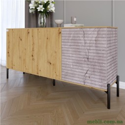 Комод закритий у вітальню на чорних металевих ніжках LION Грей 154x38x76,5 Дуб Артизан/Камінь