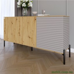 Комод закритий у вітальню на чорних металевих ніжках LION Грей 154x38x76,5 Дуб Артизан/Кашемір