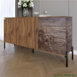 Комод закритий у вітальню на чорних металевих ніжках LION Грей 154x38x76,5 Дуб Ліворно/Дерево