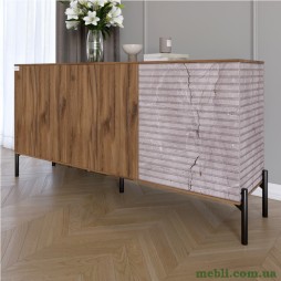 Комод закритий у вітальню на чорних металевих ніжках LION Грей 154x38x76,5 Дуб Ліворно/Камінь