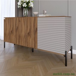 Комод закритий у вітальню на чорних металевих ніжках LION Грей 154x38x76,5 Дуб Ліворно/Кашемір