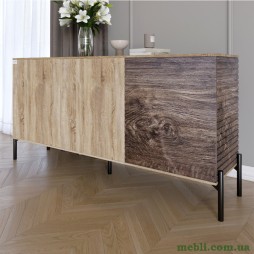 Комод закритий у вітальню на чорних металевих ніжках LION Грей 154x38x76,5 Дуб сонома/Дерево