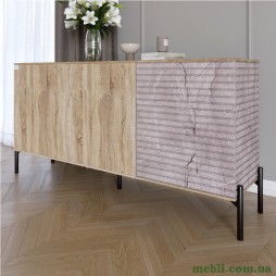 Комод закритий у вітальню на чорних металевих ніжках LION Грей 154x38x76,5 Дуб сонома/Камінь