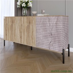 Комод закритий у вітальню на чорних металевих ніжках LION Грей 154x38x76,5 Дуб сонома трюфель/Камінь