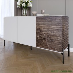 Комод закритий у вітальню на чорних металевих ніжках LION Грей 154x38x76,5 Німфея Альба (білий)/Дерево