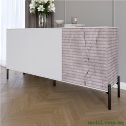 Комод закритий у вітальню на чорних металевих ніжках LION Грей 154x38x76,5 Німфея Альба (білий)/Камінь