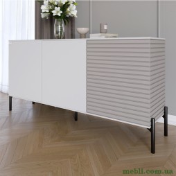 Комод закритий у вітальню на чорних металевих ніжках LION Грей 154x38x76,5 Німфея Альба (білий)/Кашемір