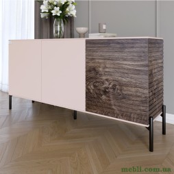 Комод закритий у вітальню на чорних металевих ніжках LION Грей 154x38x76,5 Рожевий/Дерево