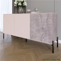 Комод закритий у вітальню на чорних металевих ніжках LION Грей 154x38x76,5 Рожевий/Камінь