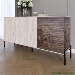 Комод закритий у вітальню на чорних металевих ніжках LION Грей 154x38x76,5 Самоа Димчастий/Дерево
