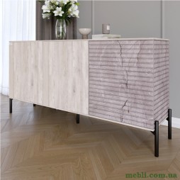 Комод закритий у вітальню на чорних металевих ніжках LION Грей 154x38x76,5 Самоа Димчастий/Камінь