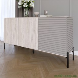 Комод закритий у вітальню на чорних металевих ніжках LION Грей 154x38x76,5 Самоа Димчастий/Кашемір