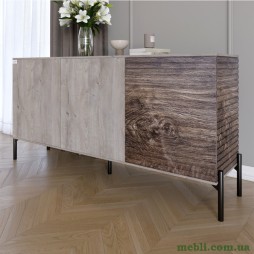 Комод закритий у вітальню на чорних металевих ніжках LION Грей 154x38x76,5 Шварцвальд/Дерево