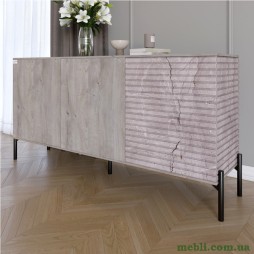 Комод закритий у вітальню на чорних металевих ніжках LION Грей 154x38x76,5 Шварцвальд/Камінь