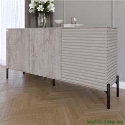 Комод закритий у вітальню на чорних металевих ніжках LION Грей 154x38x76,5 Шварцвальд/Кашемір