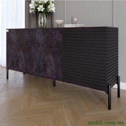 Комод закритий у вітальню на чорних металевих ніжках LION Грей Бетон темний/Асфальт 1540x380x765