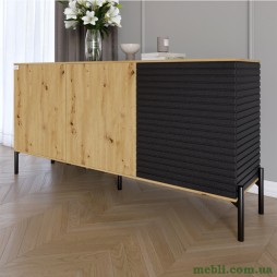 Комод закритий у вітальню на чорних металевих ніжках LION Грей Дуб Артизан/Асфальт 1540x380x765