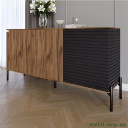 Комод закритий у вітальню на чорних металевих ніжках LION Грей Дуб Ліворно/Асфальт 1540x380x765
