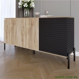 Комод закритий у вітальню на чорних металевих ніжках LION Грей Дуб сонома/Асфальт 1540x380x765