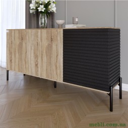 Комод закритий у вітальню на чорних металевих ніжках LION Грей Дуб сонома трюфель/Асфальт 1540x380x765
