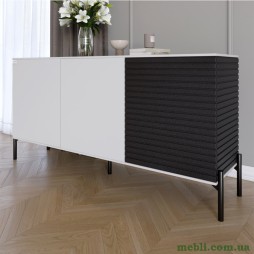 Комод закритий у вітальню на чорних металевих ніжках LION Грей Німфея Альба (білий)/Асфальт 1540x380x765