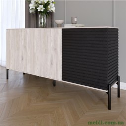 Комод закритий у вітальню на чорних металевих ніжках LION Грей Самоа Димчастий/Асфальт 1540x380x765