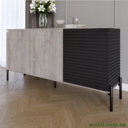 Комод закритий у вітальню на чорних металевих ніжках LION Грей Шварцвальд/Асфальт 1540x380x765