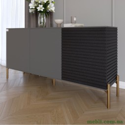 Комод закритий у вітальню на золотих металевих ніжках LION Грей 154x38x76,5 Антрацит/Асфальт